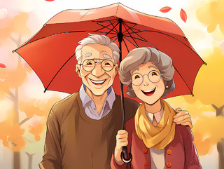 关爱老人重阳节人寿医疗保险卡通插画人物关爱父母健康